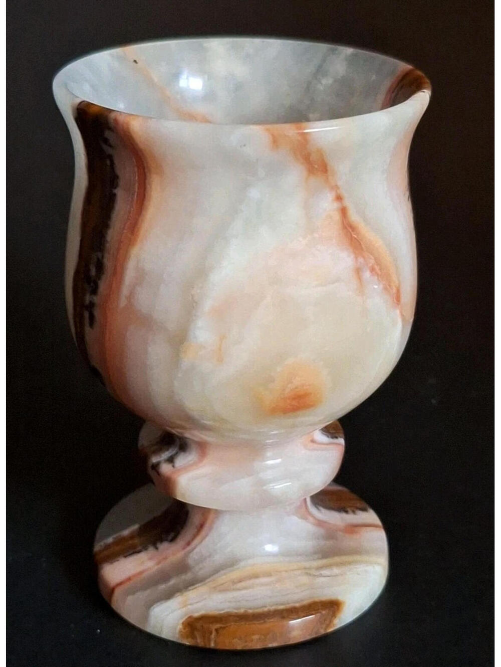 Vintage Onyx Tulip Whiskey Glass, Natural Stone, Marble Shot Cup, 3" x 1 3/4",